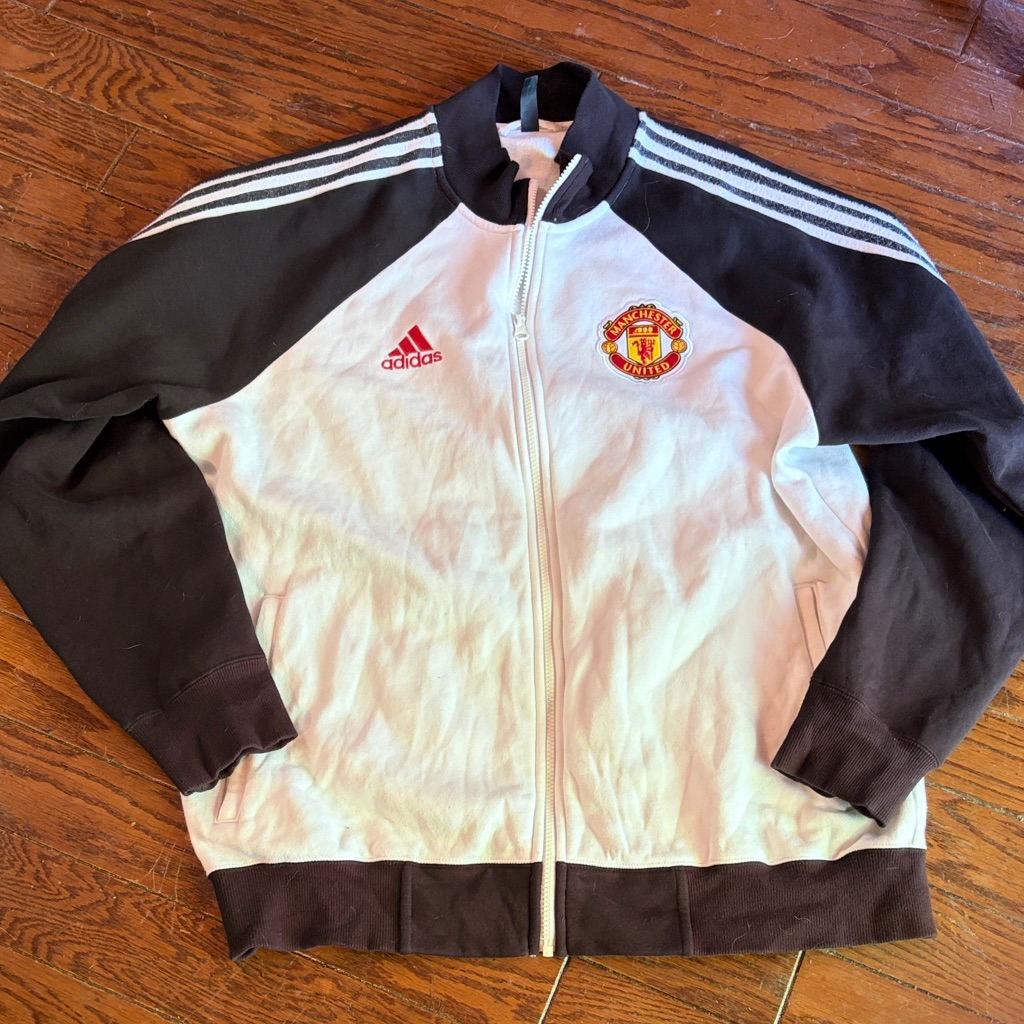 Fifa Adidas White Black Manchester United Track Jacket With Red Crest